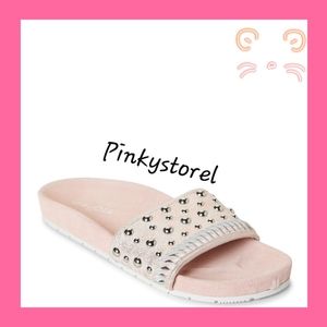 Pink Nora Studded Leather Slide Sandals